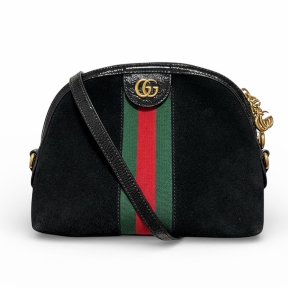 Gucci Handbags - Gucci Ophidia Black Suede Sherry Stripe GG Crossbody Shoulder Bag – Small Size